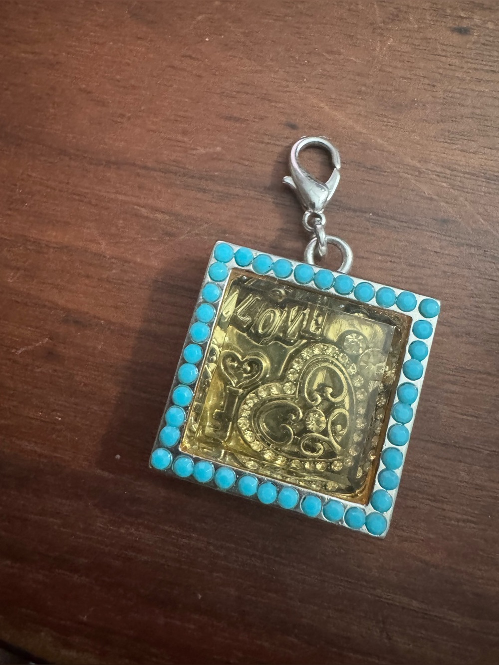 Crux Charm Square Silvertoned Love Turquoise Accent Pendant
